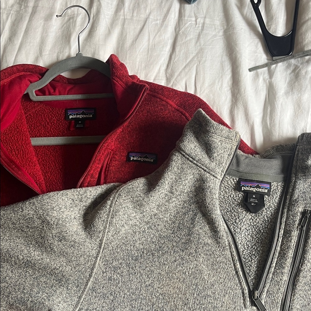 Patagonia Men’s Gray and Red Zip-Up Fleece Sweaters - Picture 2 of 2